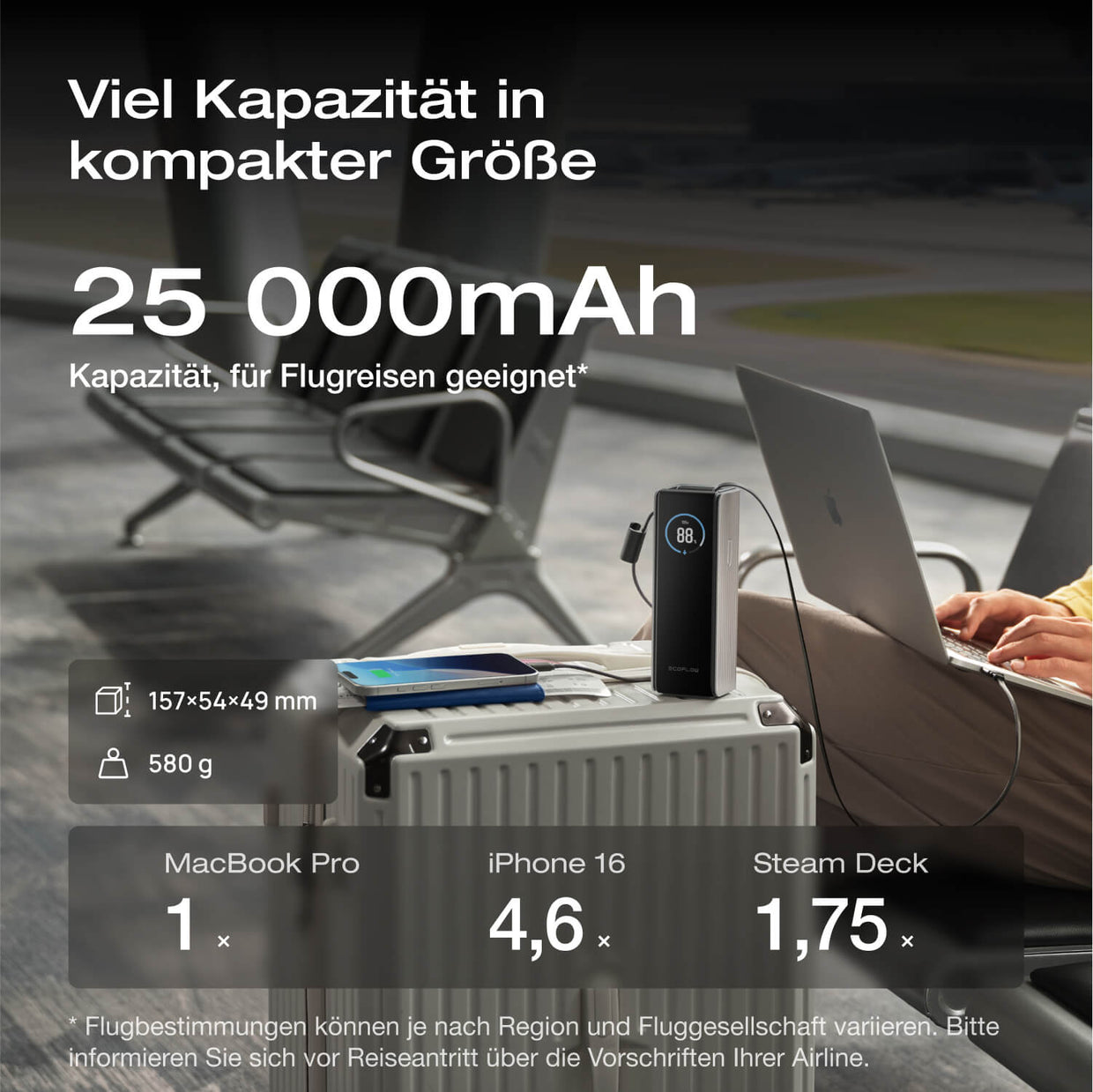 EcoFlow RAPID Powerbank (25 000mAh, 170W, Integrierte + Einziehbare 100W Kabel)