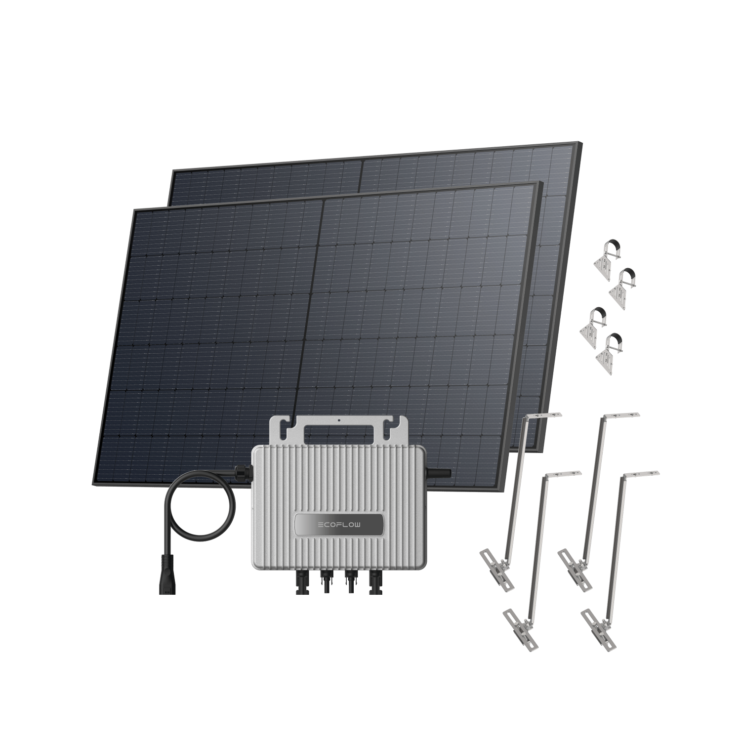 EcoFlow STREAM Garden/Ground Kit (1040Wp) 2 × 520W Rigid Solar Panel + STREAM Microinverter / Bracket: Adjustable Solar Support